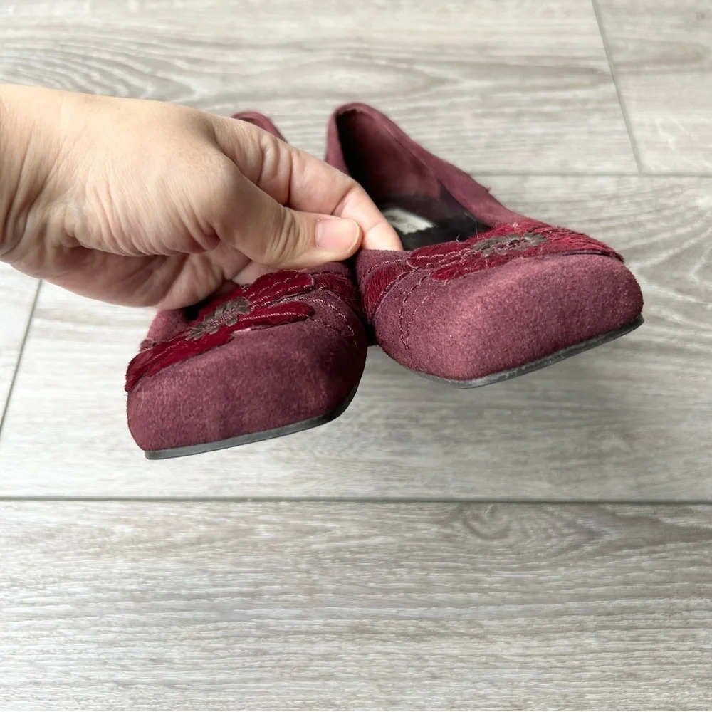 Studio Hype  Red Suede Leather Calf Hair Square Toe Flats - Picture 5 of 12